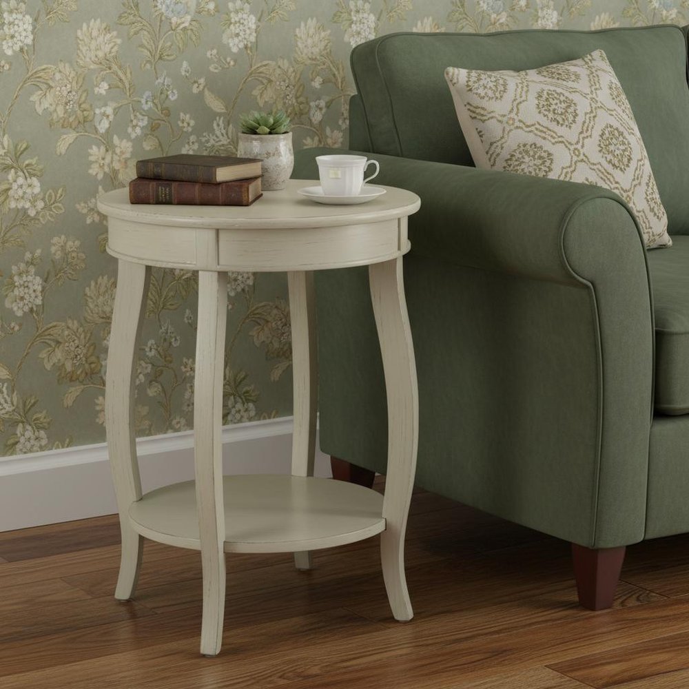 24" Teal Blue Solid Wood Round End Table With Shelf