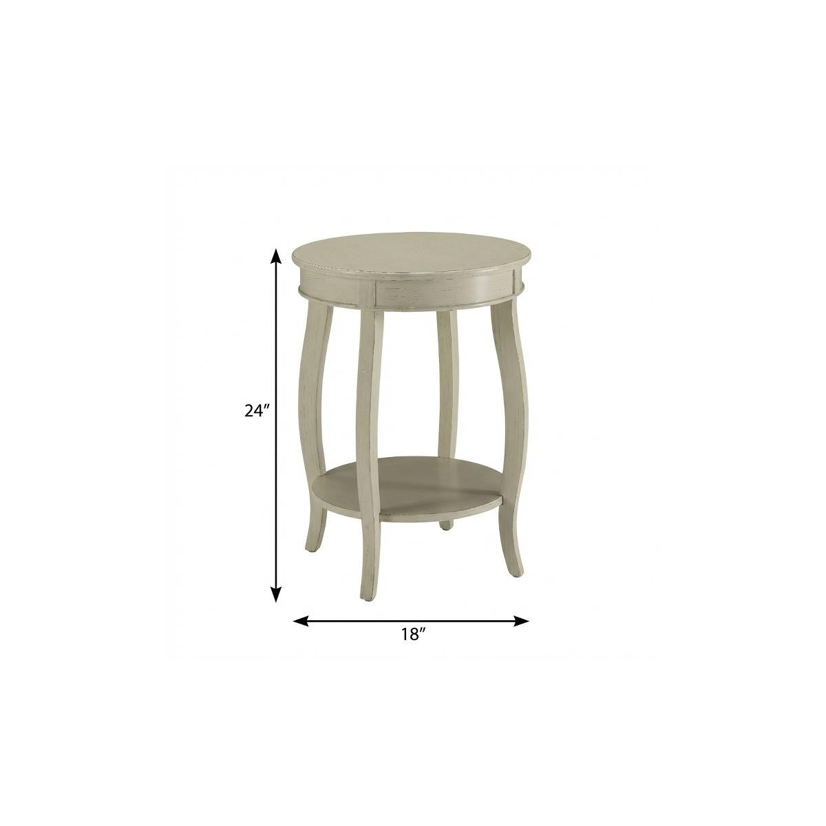 24" White Solid Wood Round End Table With Shelf