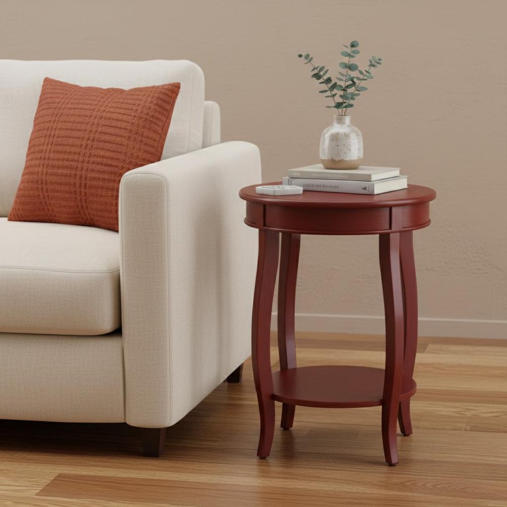 24" Teal Blue Solid Wood Round End Table With Shelf