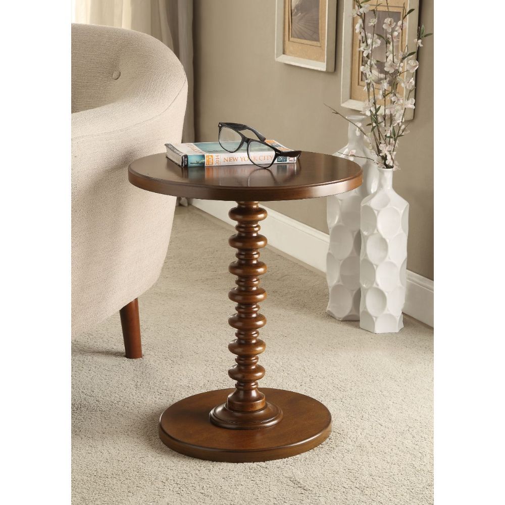 22" Black Solid Wood Round End Table