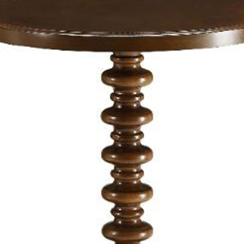 22" Brown Solid Wood Round Pedestal End Table