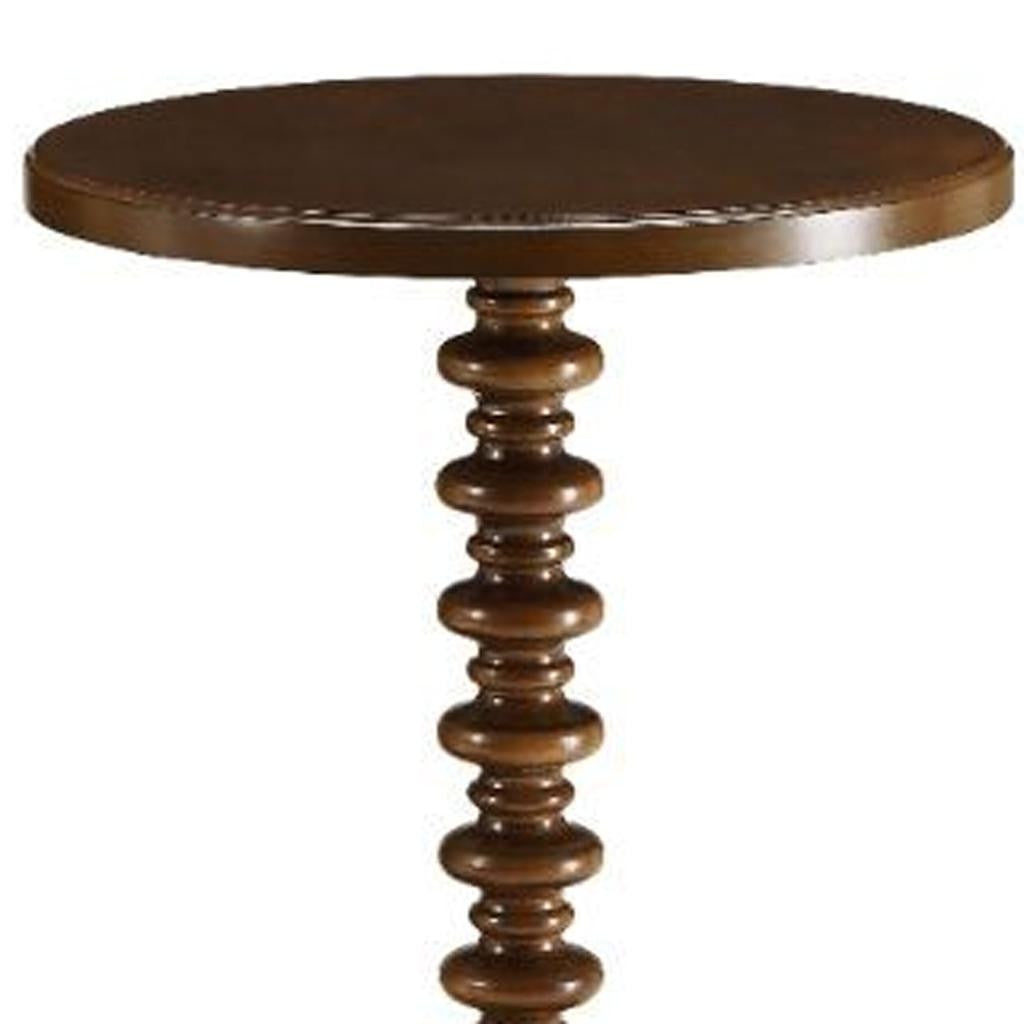 22" Brown Solid Wood Round Pedestal End Table