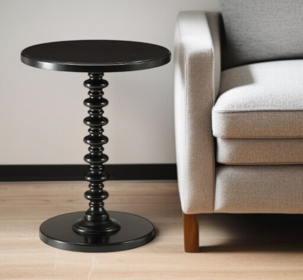 22" Brown Solid Wood Round Pedestal End Table