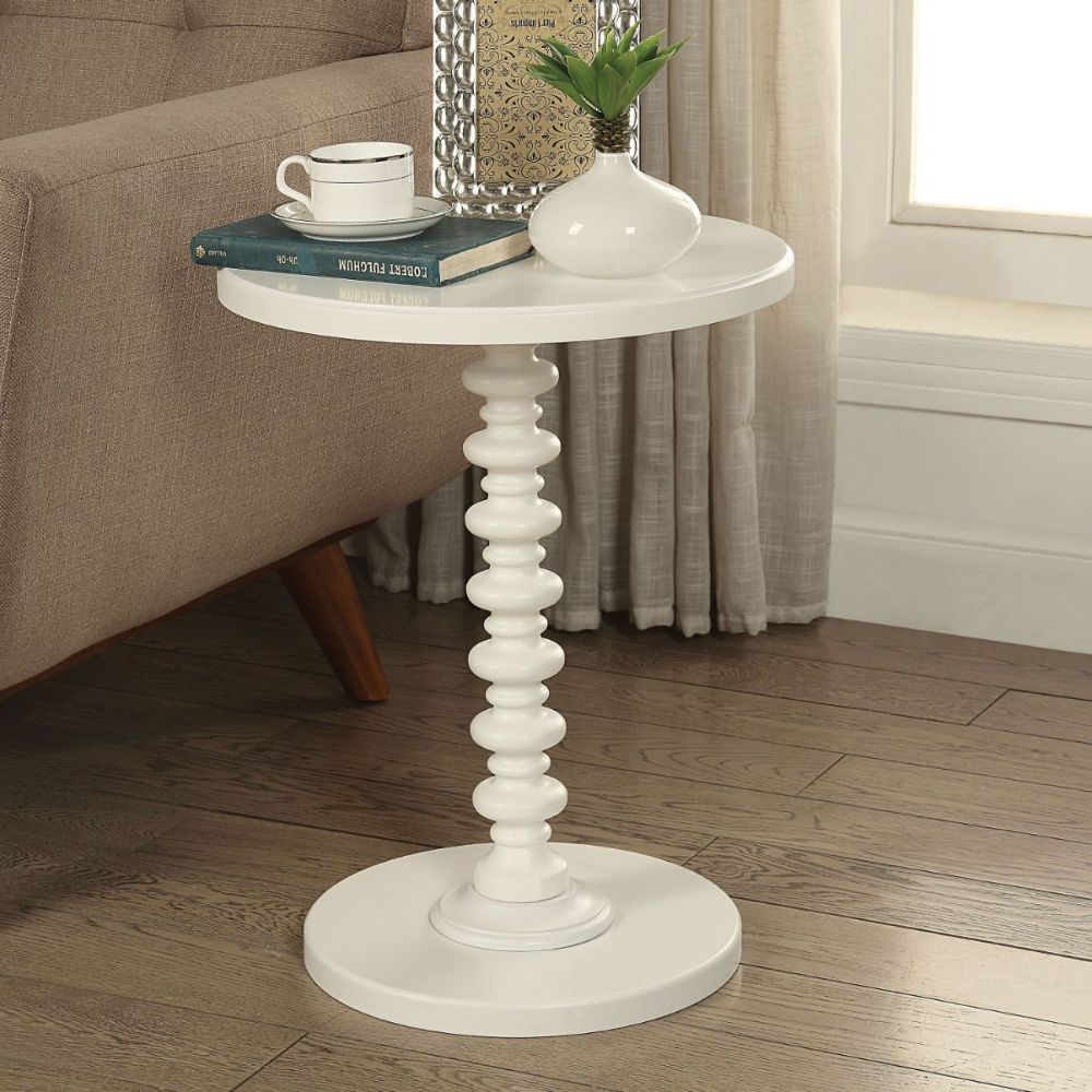 22" White Wood Round Curvy Pedestal End Table