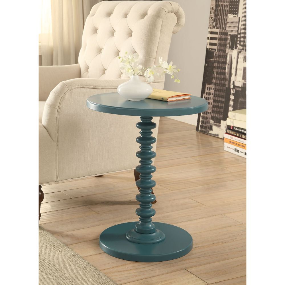 22" Black Solid Wood Round End Table