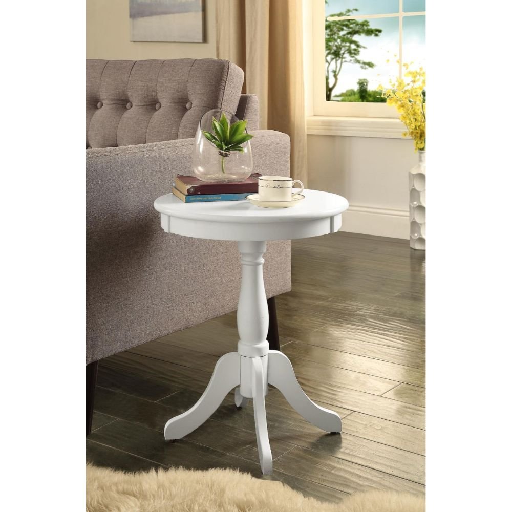 22" White Wood Round Pedestal End Table