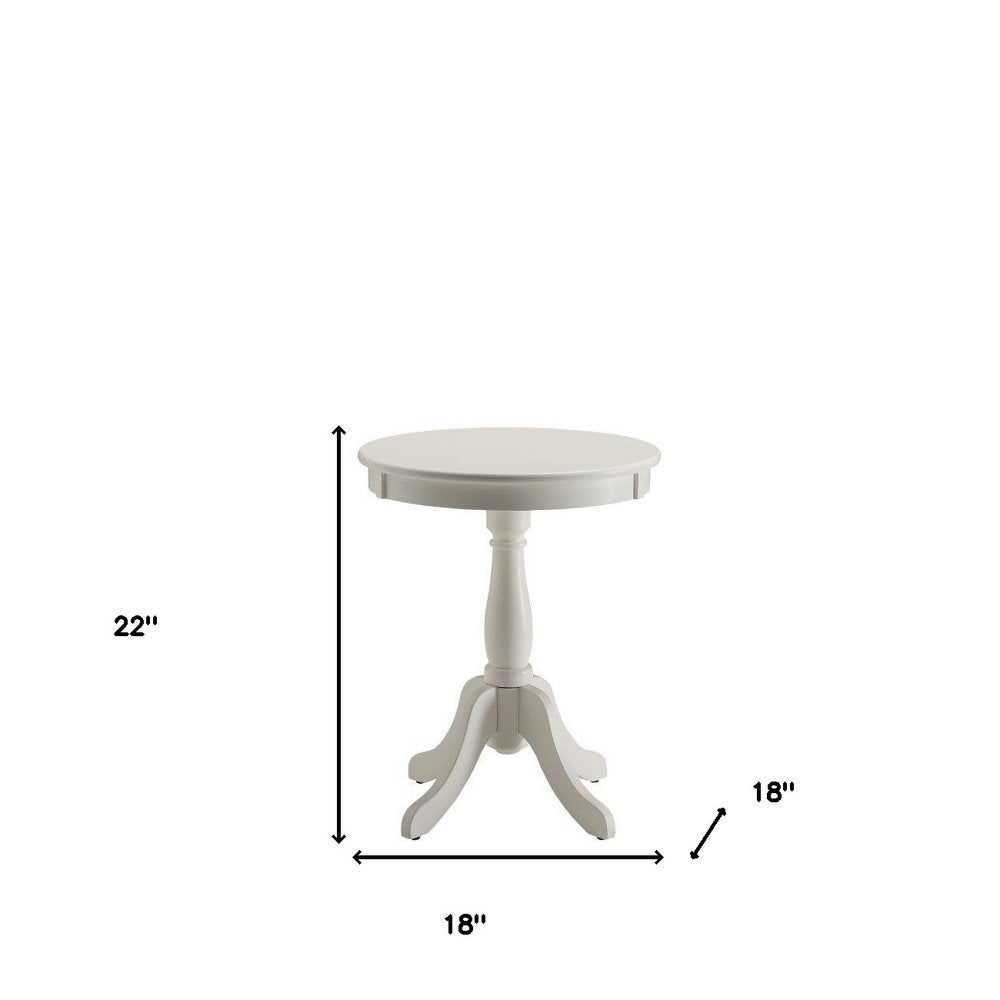 22" White Wood Round Pedestal End Table