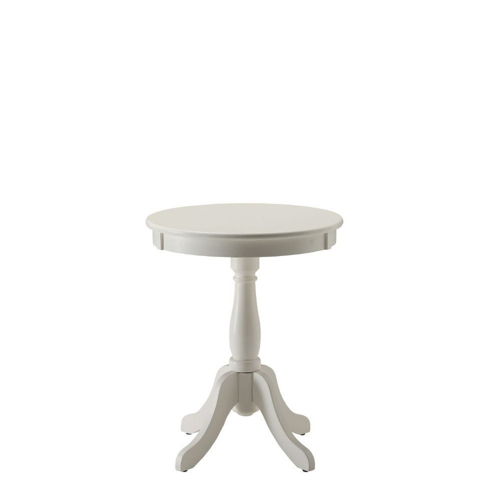 22" White Wood Round Pedestal End Table