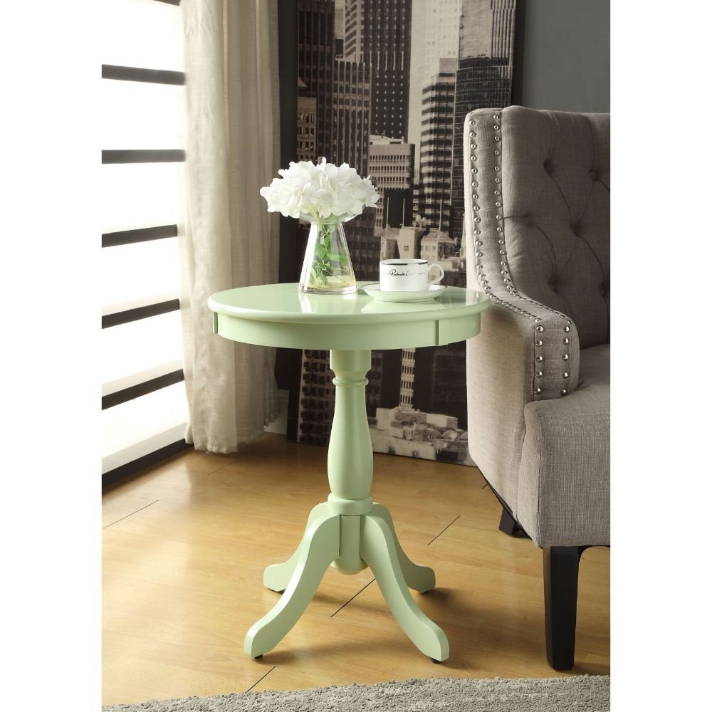 22" White Wood Round Pedestal End Table