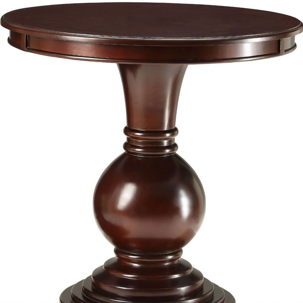 26" Brown Solid Wood Round Pedestal End Table