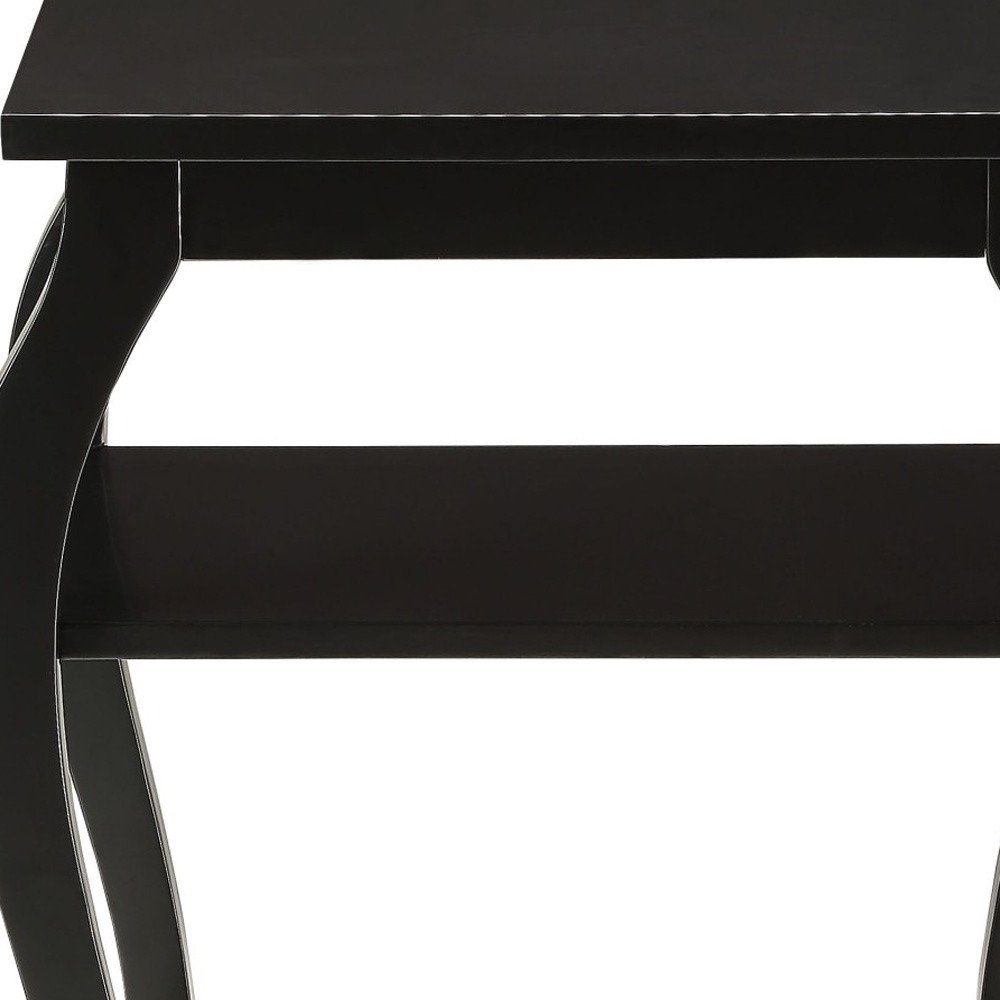 23" Brown Wood Bow Leg End Table With Two Shelves