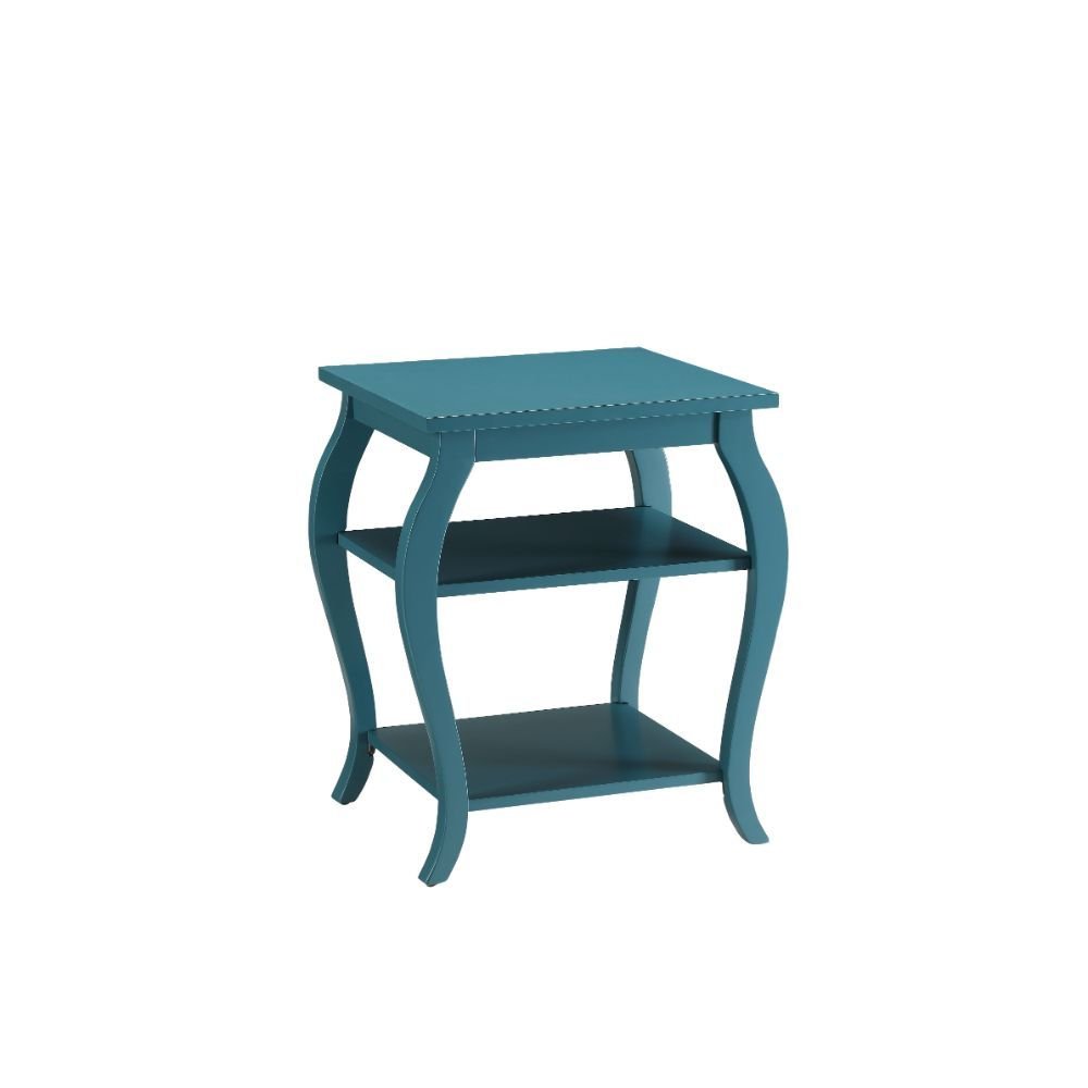 23" Brown Wood Bow Leg End Table With Two Shelves
