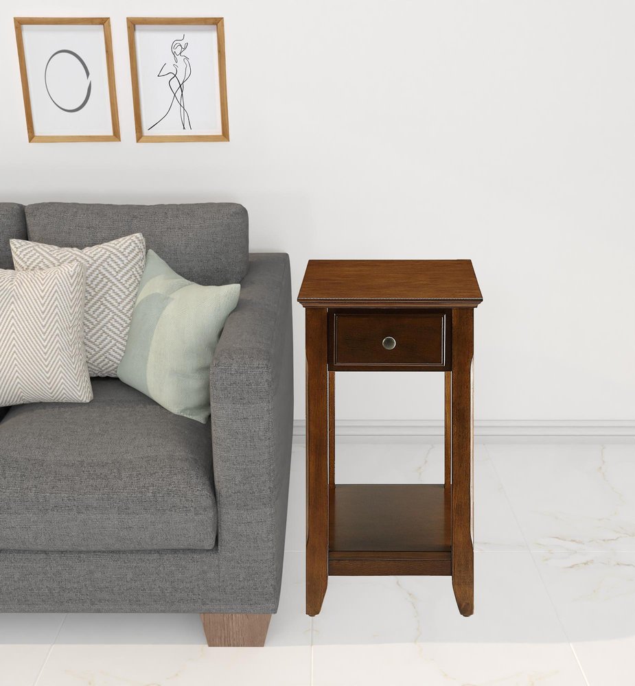 23" White Solid and Manufactured Wood End Table With Drawer And Shelf