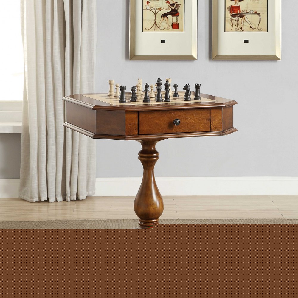 28" Brown and Tan and Brown Solid and Manufactured Wood Octagon Console Table