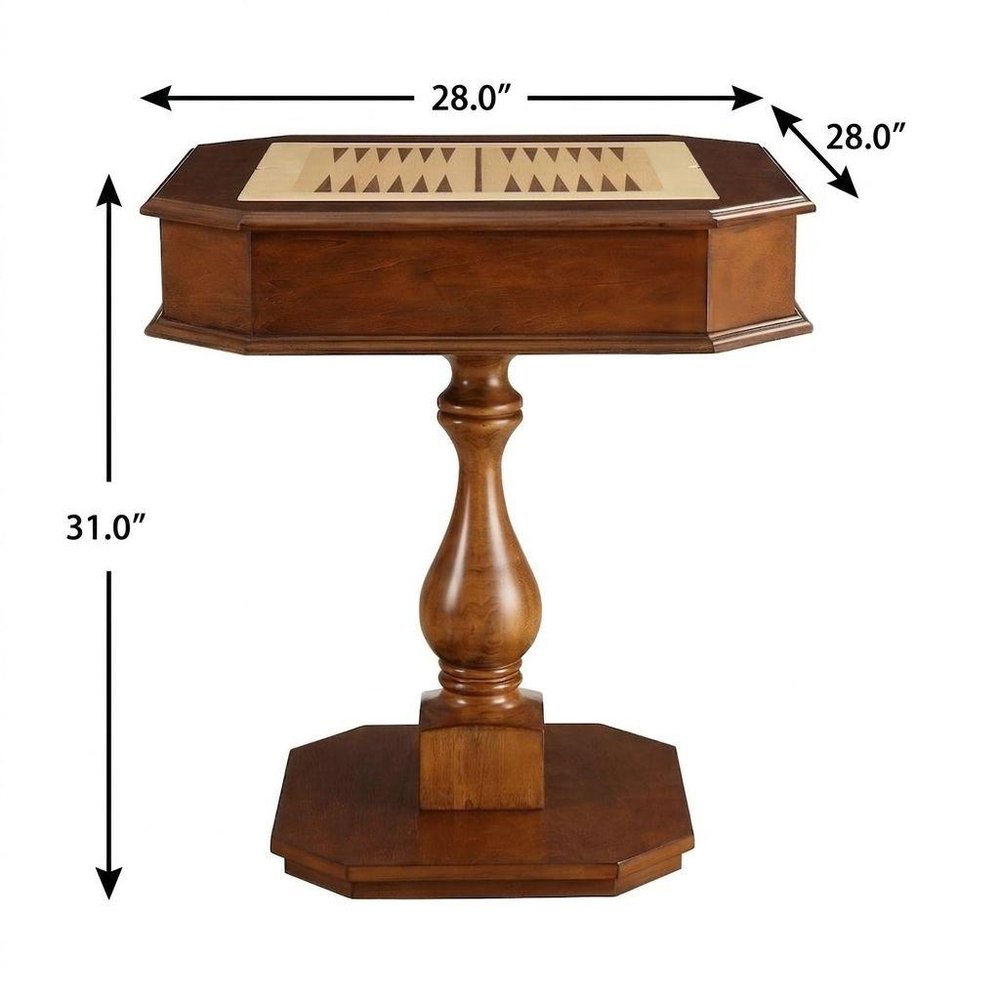 28" Black Wood Octagon Pedestal Console Table With Drawer