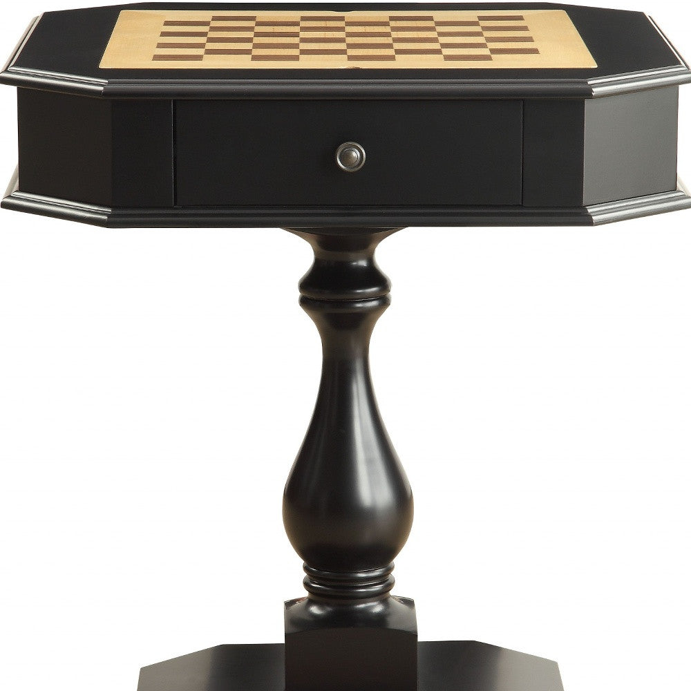 28" Black Wood Octagon Pedestal Console Table With Drawer