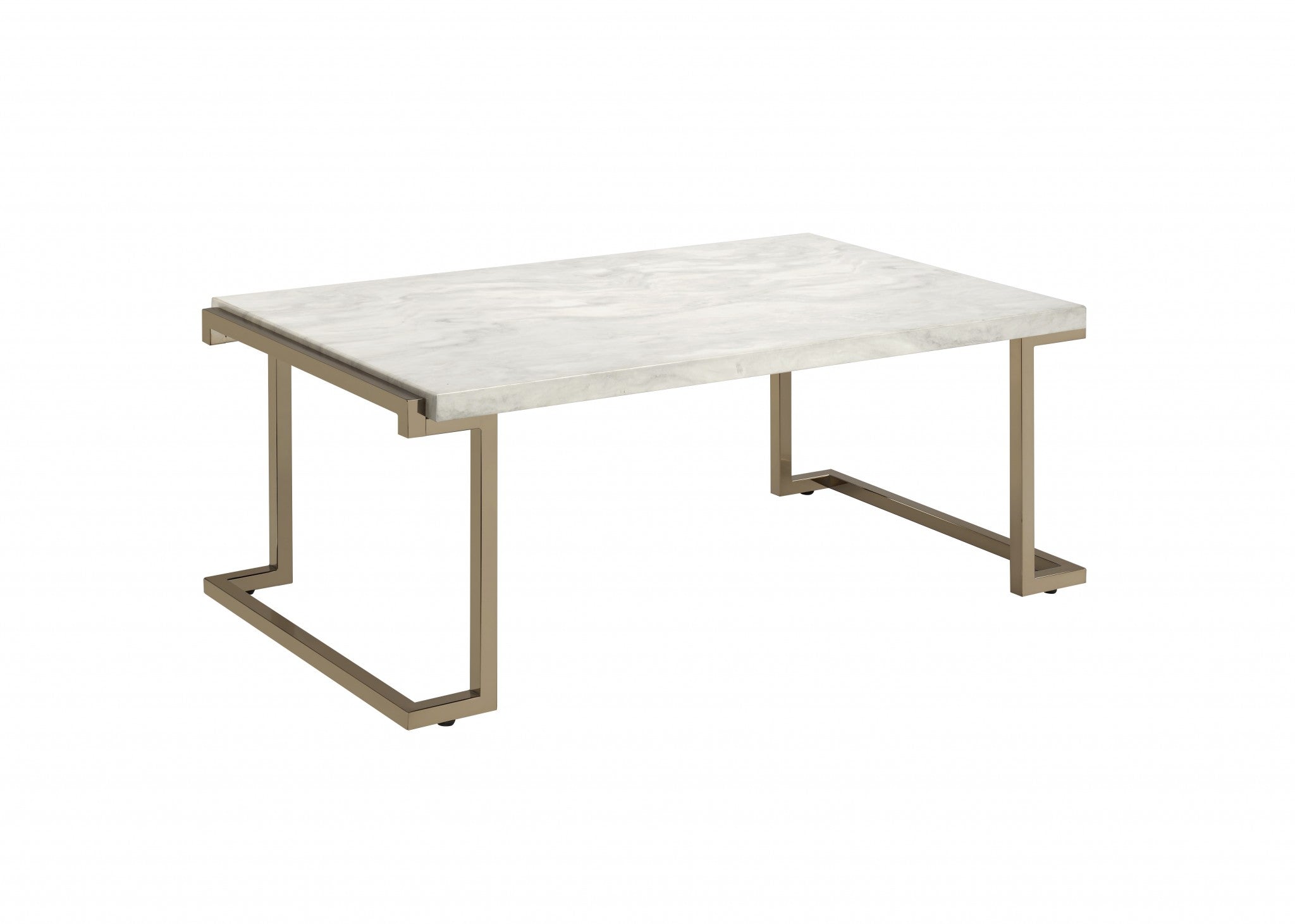 Rectangular Marble Top With Champagne Metal Base Cofee Table