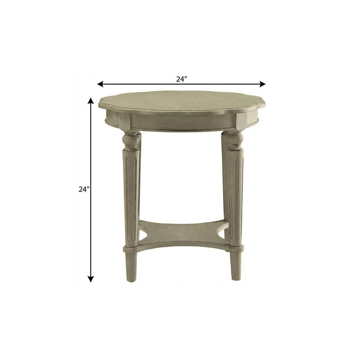 24" Light Slate Gray Solid Wood Round End Table With Shelf