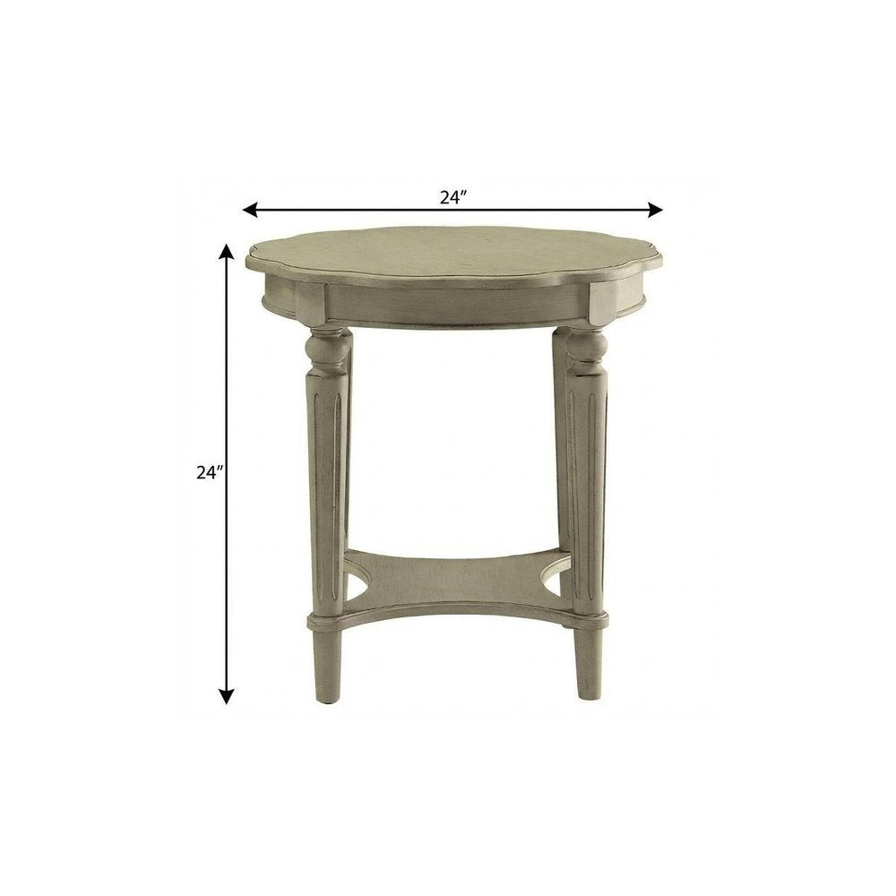 24" Off White Solid Wood Oval End Table With Shelf