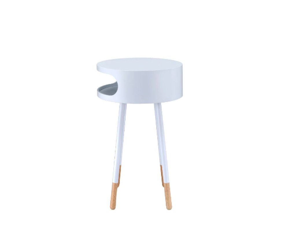 26" White and Natural Solid Wood Round End Table With Shelf