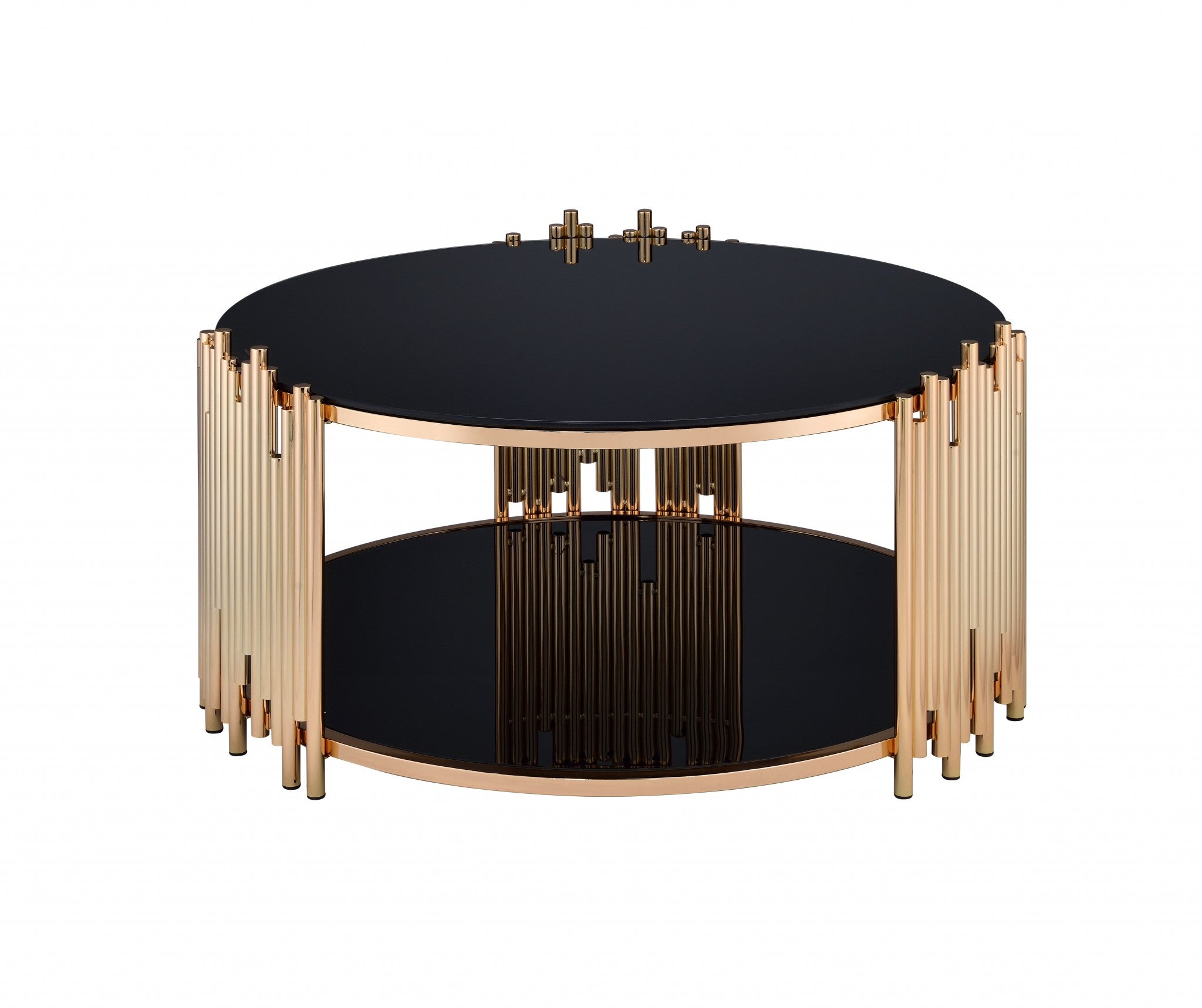 37" X 37" X 18" Black Glass And Gold Coffee Table
