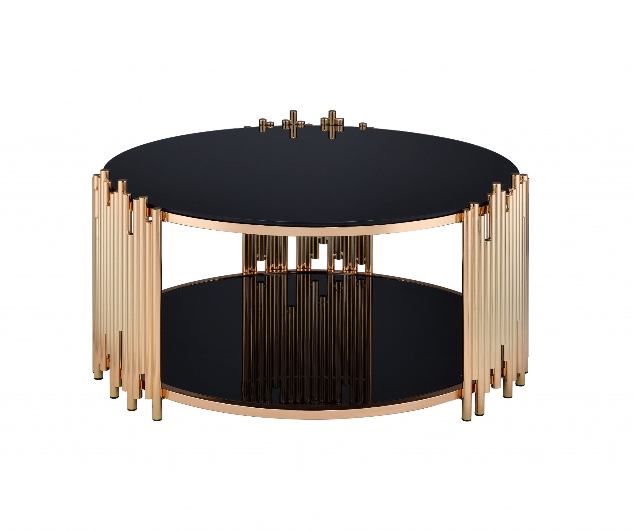 37" X 37" X 18" Black Glass And Gold Coffee Table