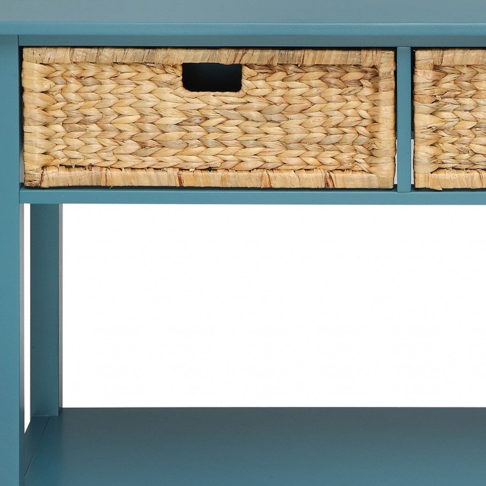 44" White and Natural Solid Wood Console Table With Shelves And Drawers