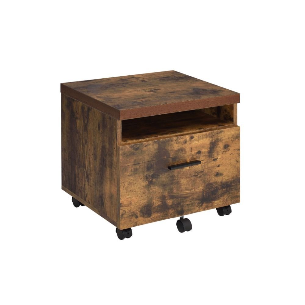 19" Brown And Black Rustic Wood Single Drawer Rolling Filing Cabinet