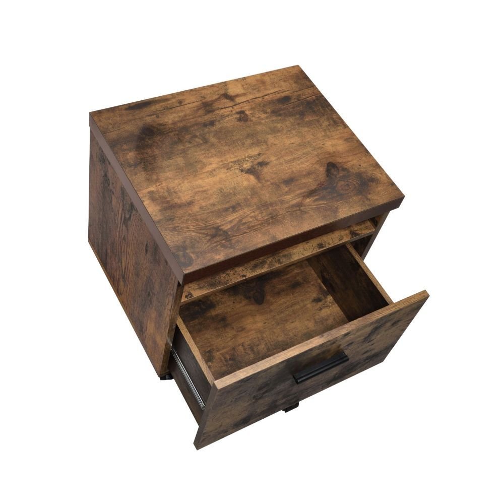 19" Brown And Black Rustic Wood Single Drawer Rolling Filing Cabinet