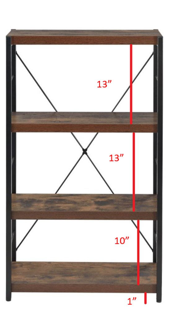 43" Black And Brown Distressed Metal and Wood Three Tier Etagere Bookcase
