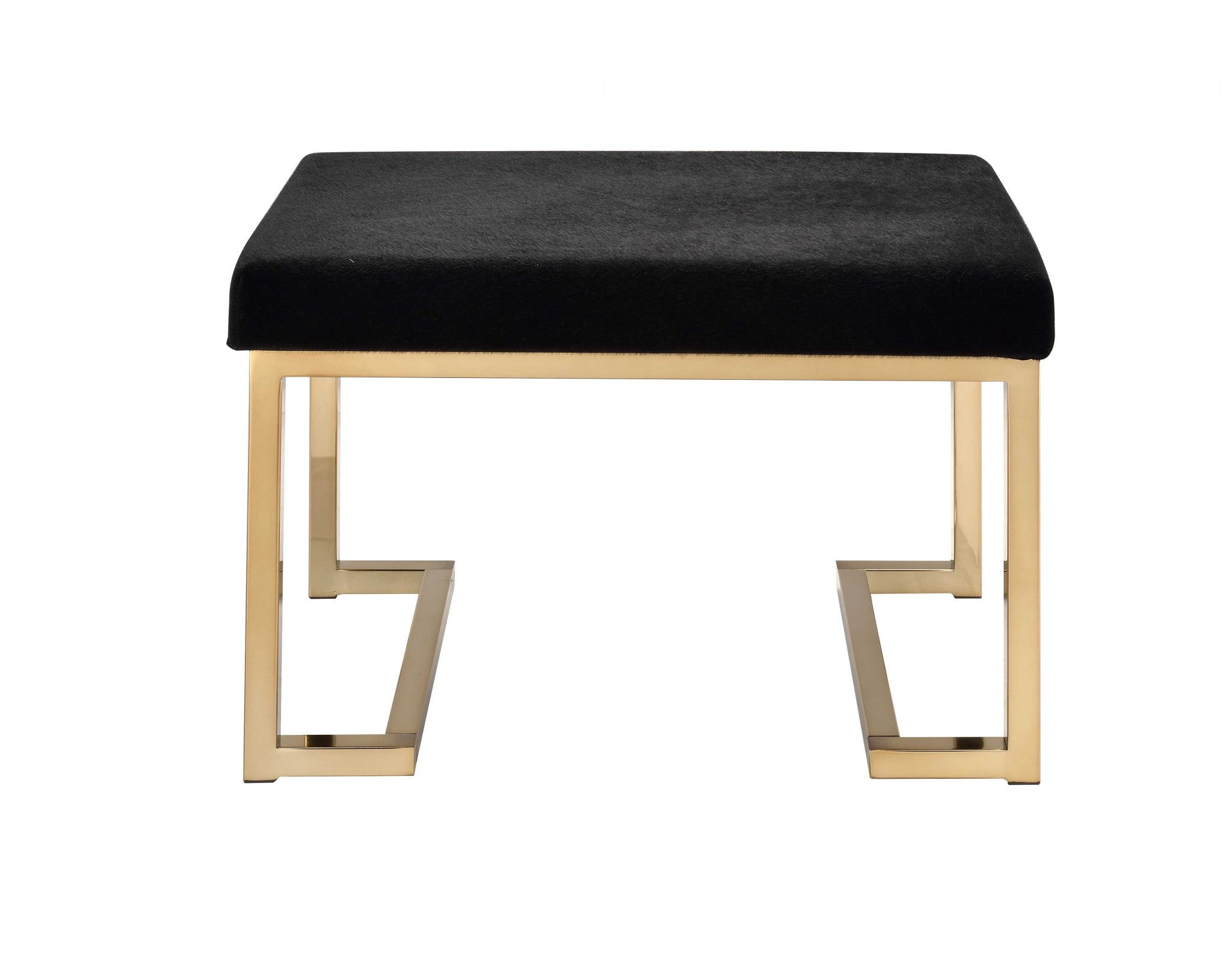 24" Black Polyester and Gold Ottoman