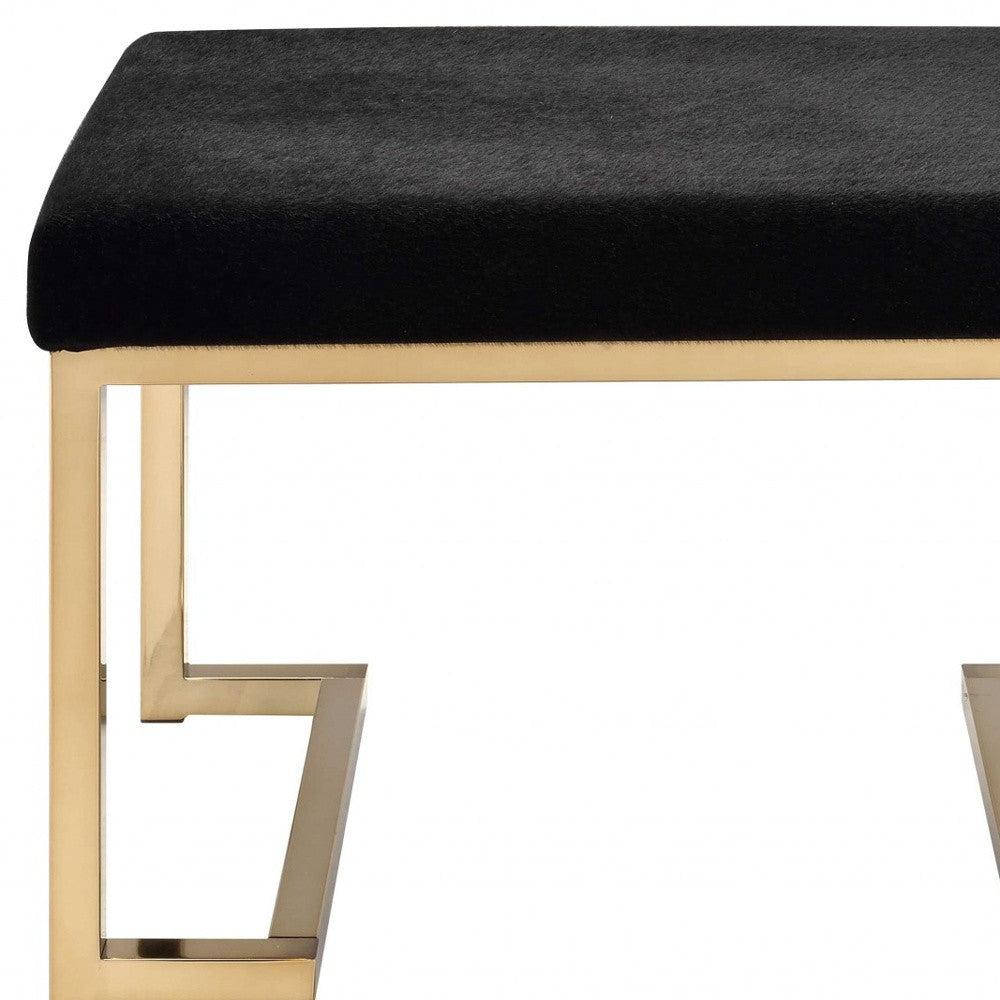 24" Black Polyester and Gold Ottoman