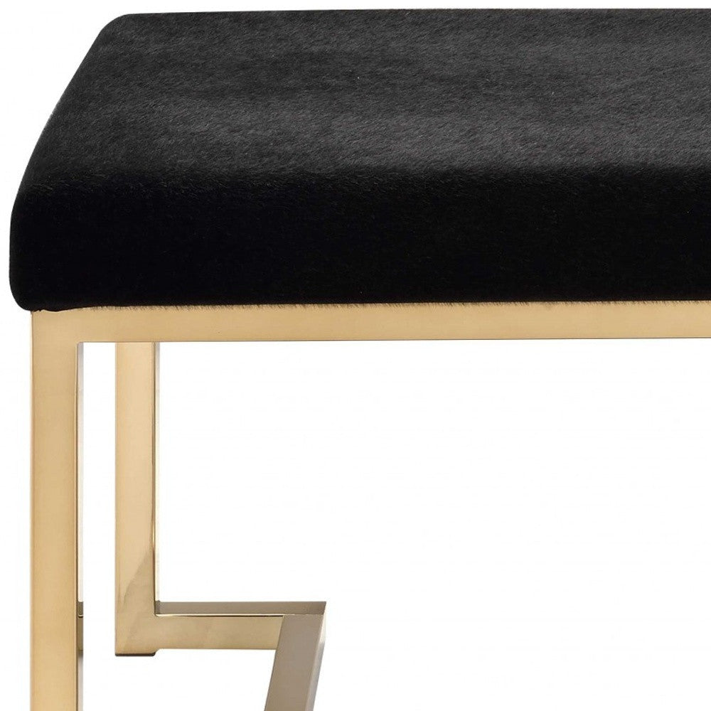 24" Black Polyester and Gold Ottoman