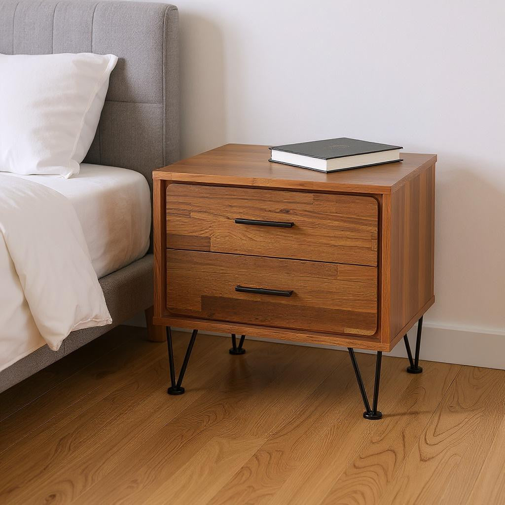 18" Brown Wood Two Drawer Nightstand