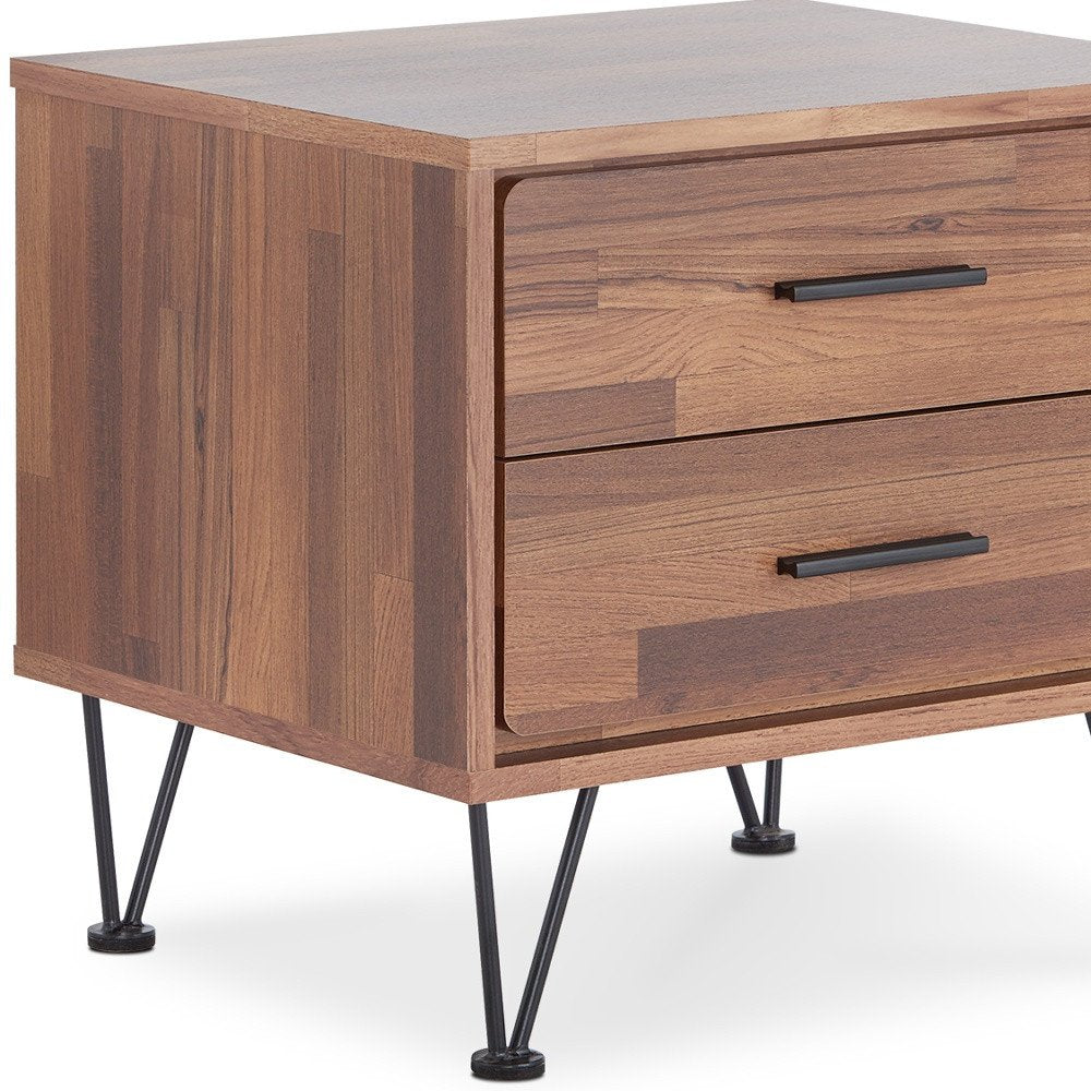 18" Brown Wood Two Drawer Nightstand