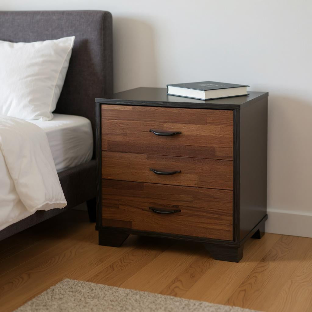 19" Espresso Wood Three Drawer Nightstand