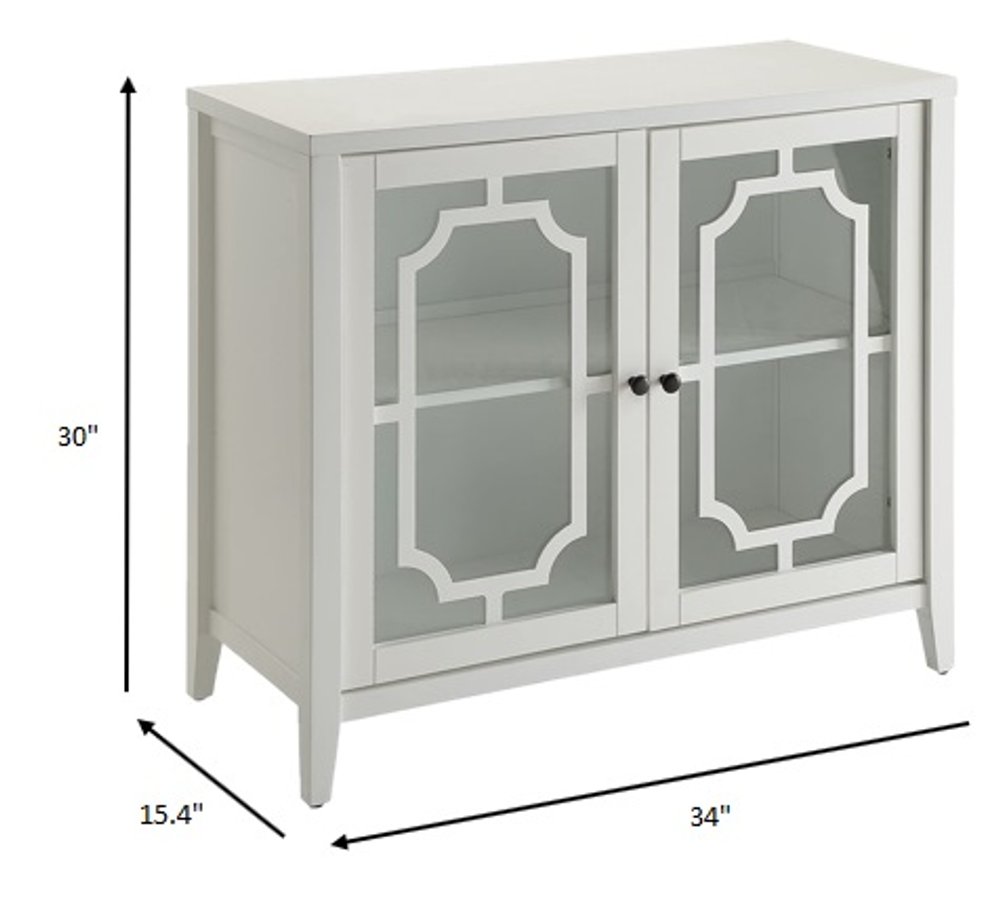 34" White Sideboard with Two Glass Doors