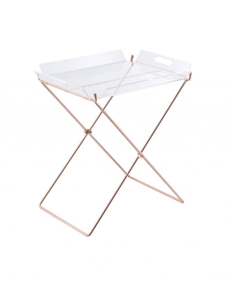 22" Clear and Copper Acrylic and Metal Tray Table