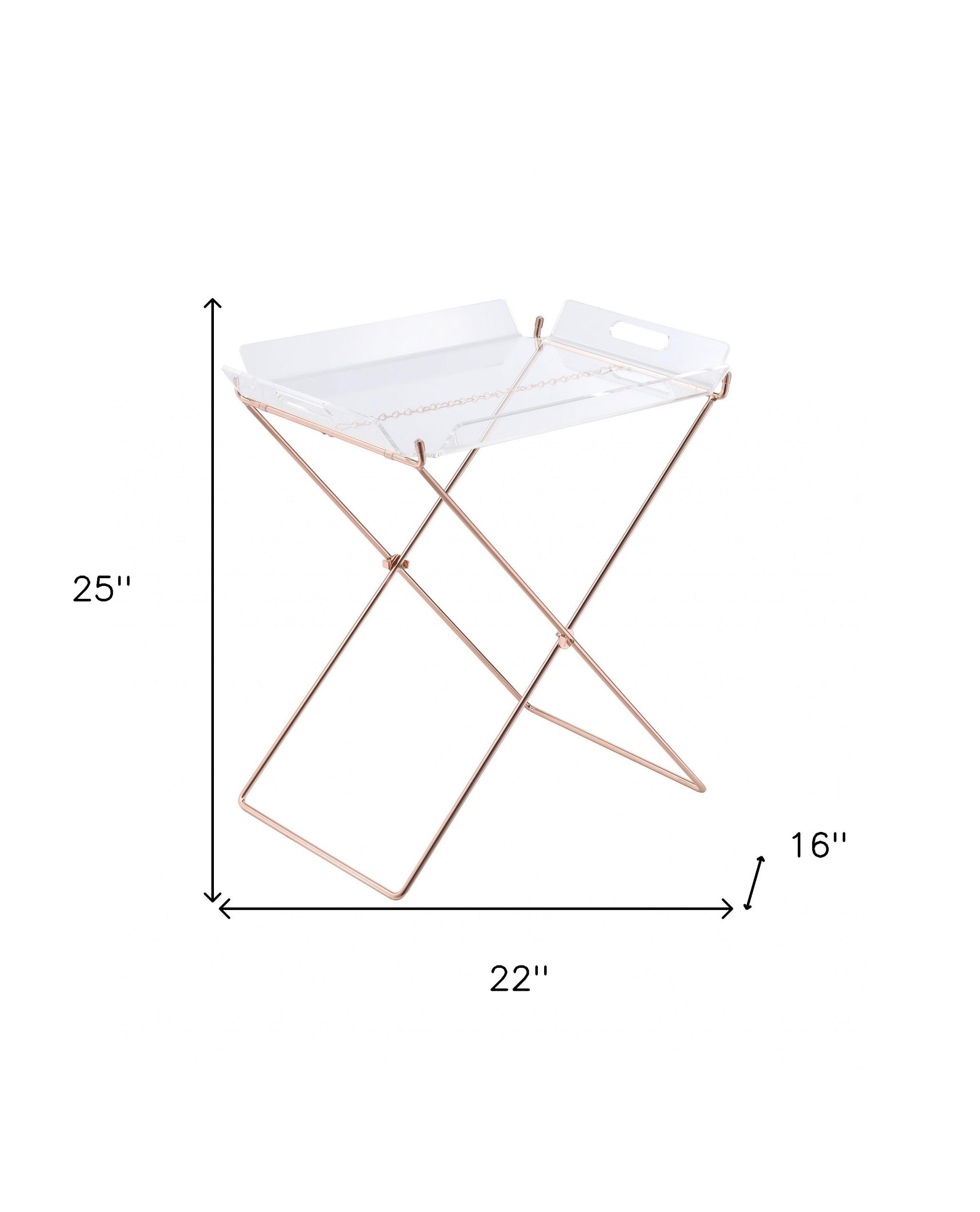 22" Clear and Copper Acrylic and Metal Tray Table