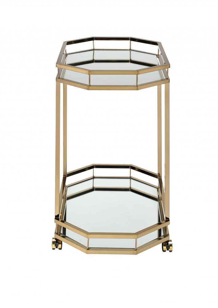 28" Champagne and Clear Glass and Iron Octagon Rolling Prep Table
