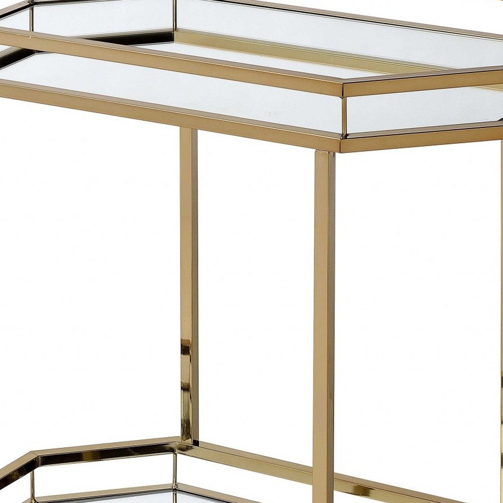 28" Champagne and Clear Glass and Iron Octagon Rolling Prep Table