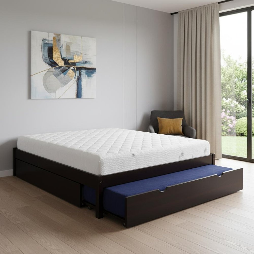 Espresso Solid Wood Twin Bed Frame With Trundle