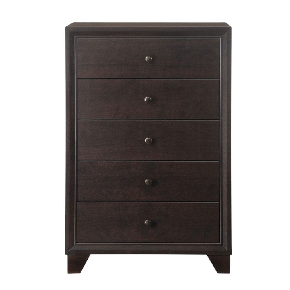 31" Espresso Solid Wood Five Drawer Dresser