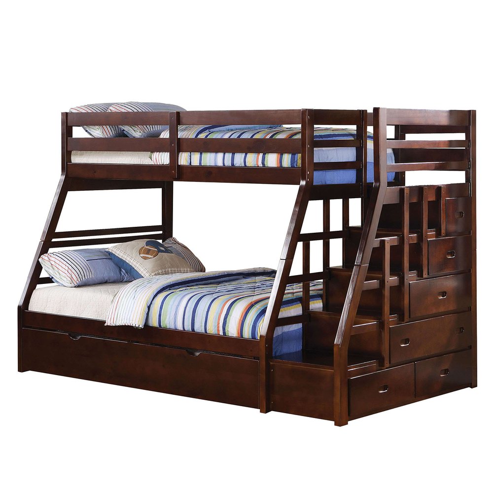 Espresso Twin Over Full Solid Wood Bunk Bed With Trundle And Storage