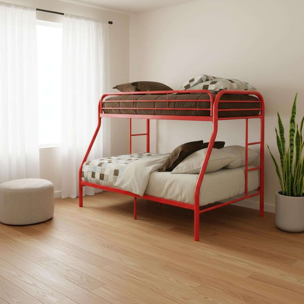 78" X 54" X 60" Twin Over Full Red Metal Tube Bunk Bed
