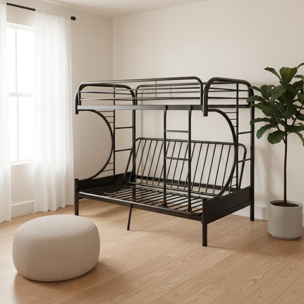 Black Twin Over Full Contemporary Metal Bunk Bed