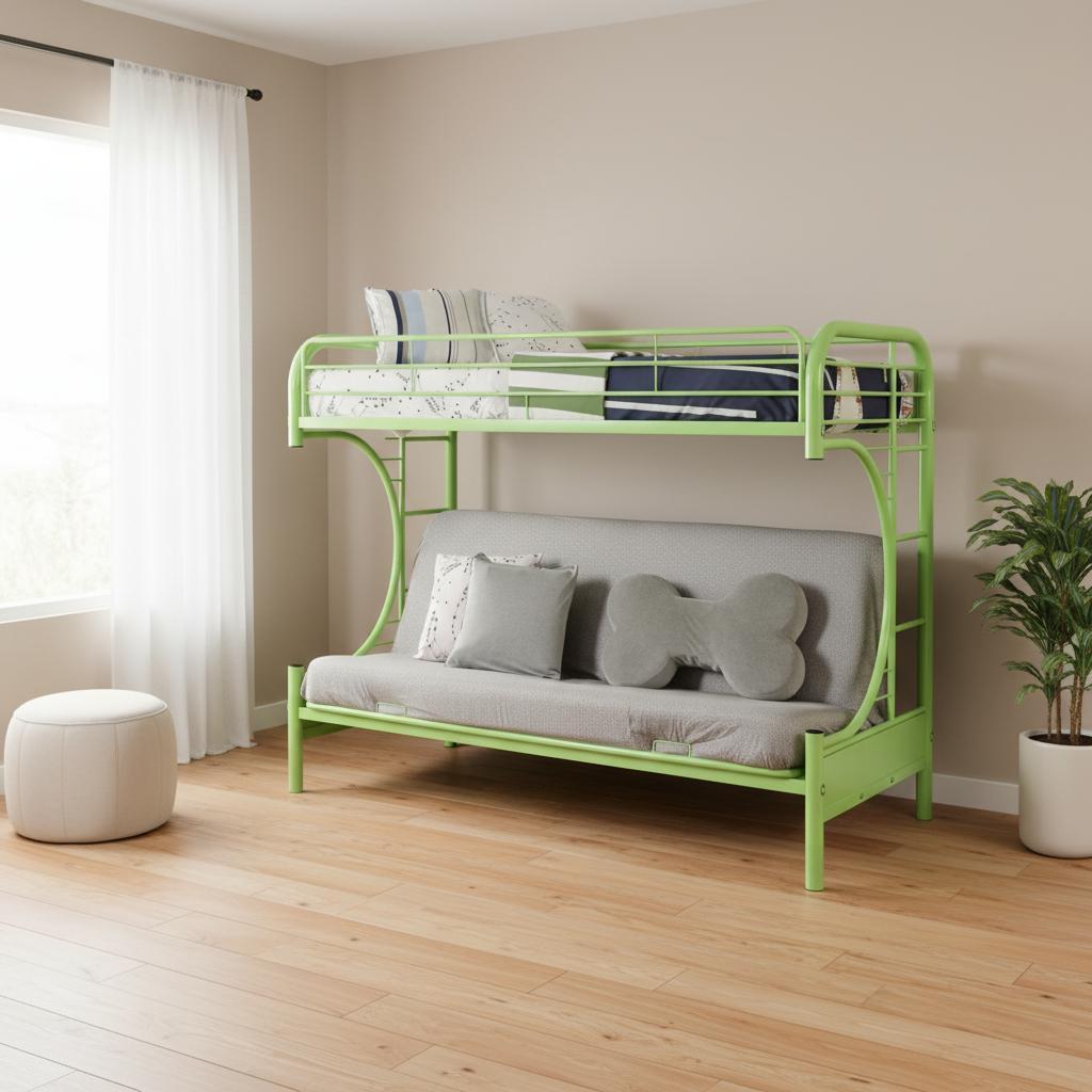 78" X 41" X 65" Twin Over Full Green Metal Tube Futon Bunk Bed