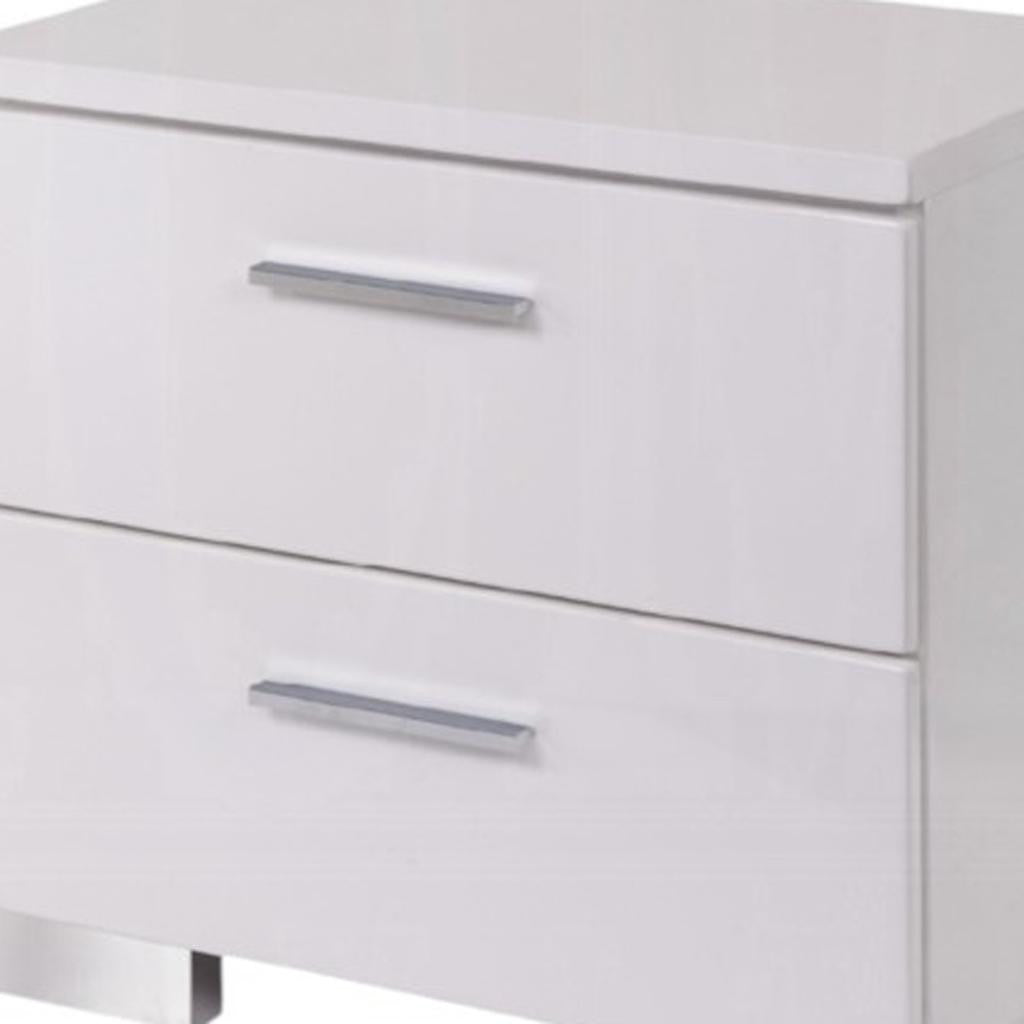 23" White Two Drawers Mirrored Nightstand