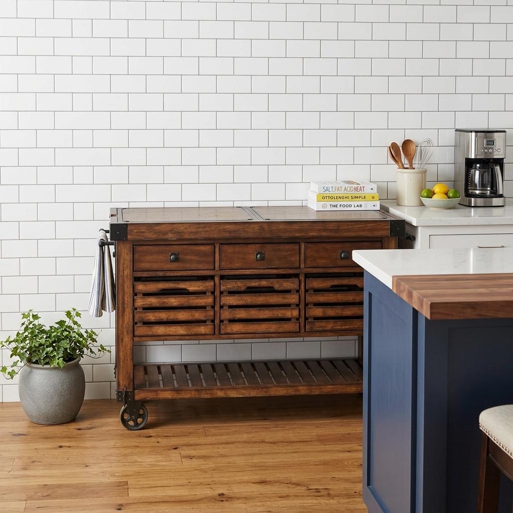 Brown 52" Rolling Kitchen Cart With Storage