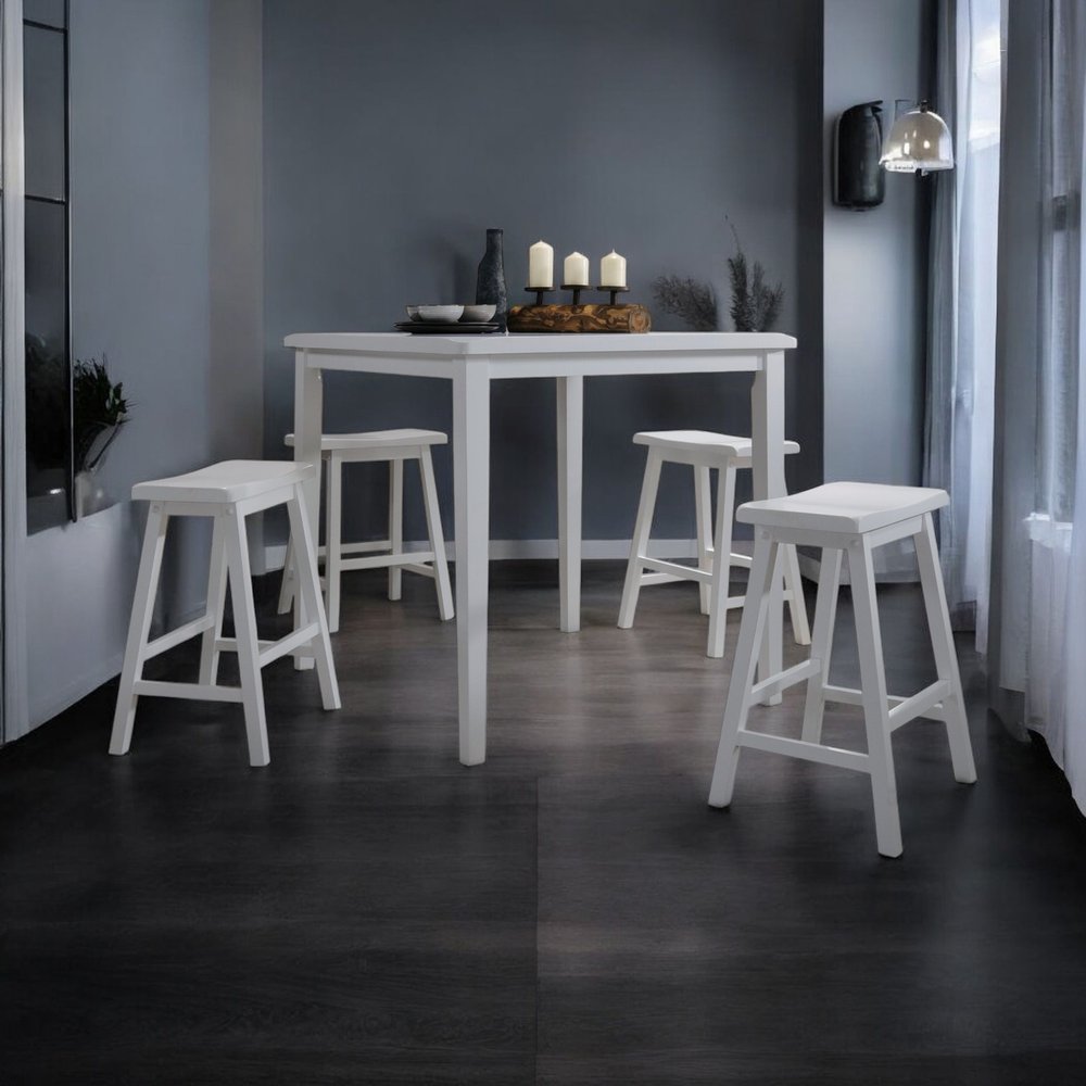 36" X 36" X 36" 5Pc White Rubber Wood Counter Height Set